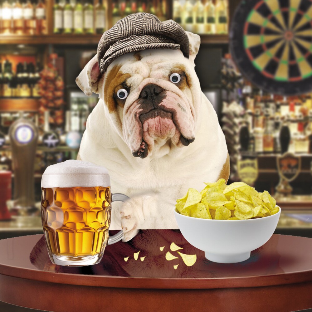 Geburtstag Humor Grußkarte Googlies PopShot Last Order Hund mit Bier